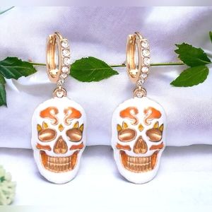 Gold plated crystal sugar skull Lucha Libre skull earrings